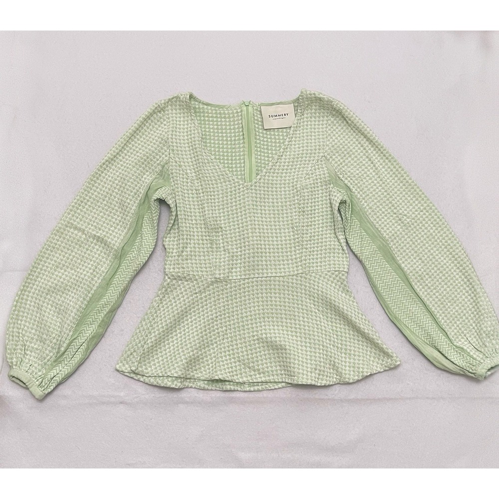 Summery Copenhagen 100% Cotton Freya Blouse Women's Small Green Peplum Top